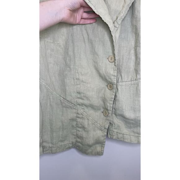 Flax Linen Asymmetric Jacket Top Medium Green Lagenlook Minimalist Artsy Beachy - Picture 4 of 14